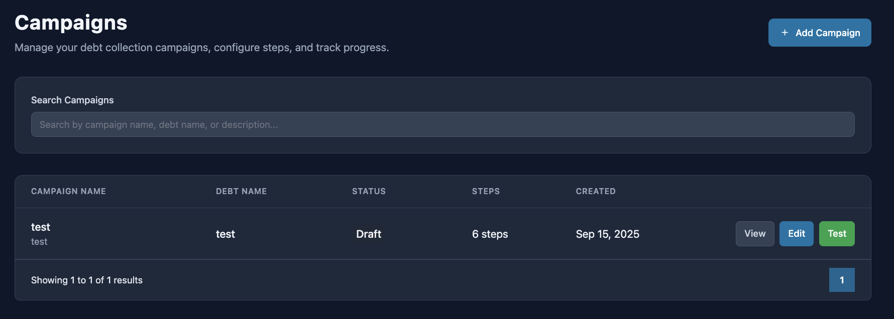 Campaign Management - Create and manage collection campaigns