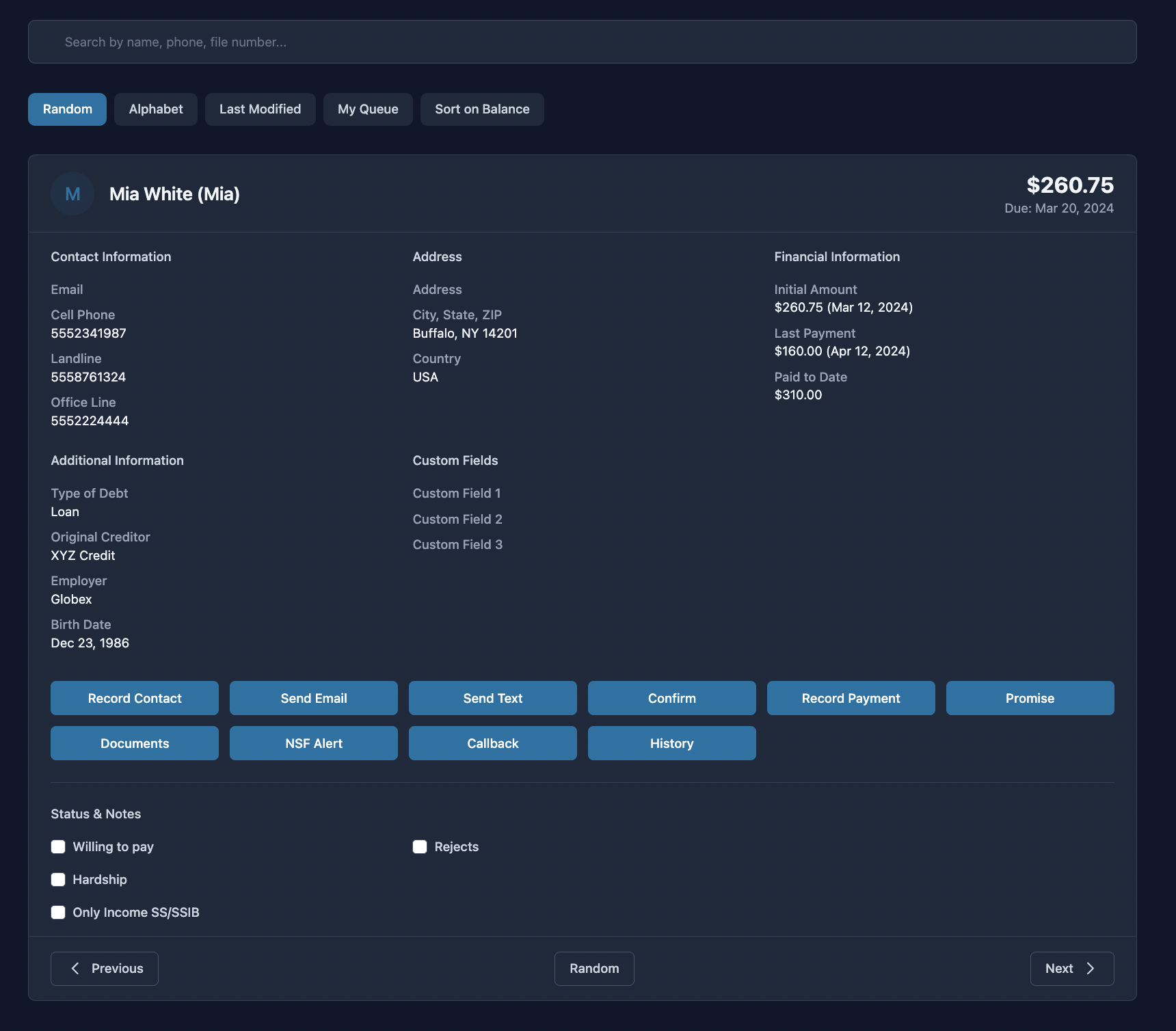Collector Dashboard - Dedicated workspace for collection agents
